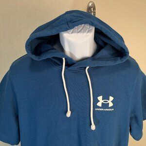 Under Armour Men's blue w/ white short sleeve Hoodie hooded sweatshirt Large L
